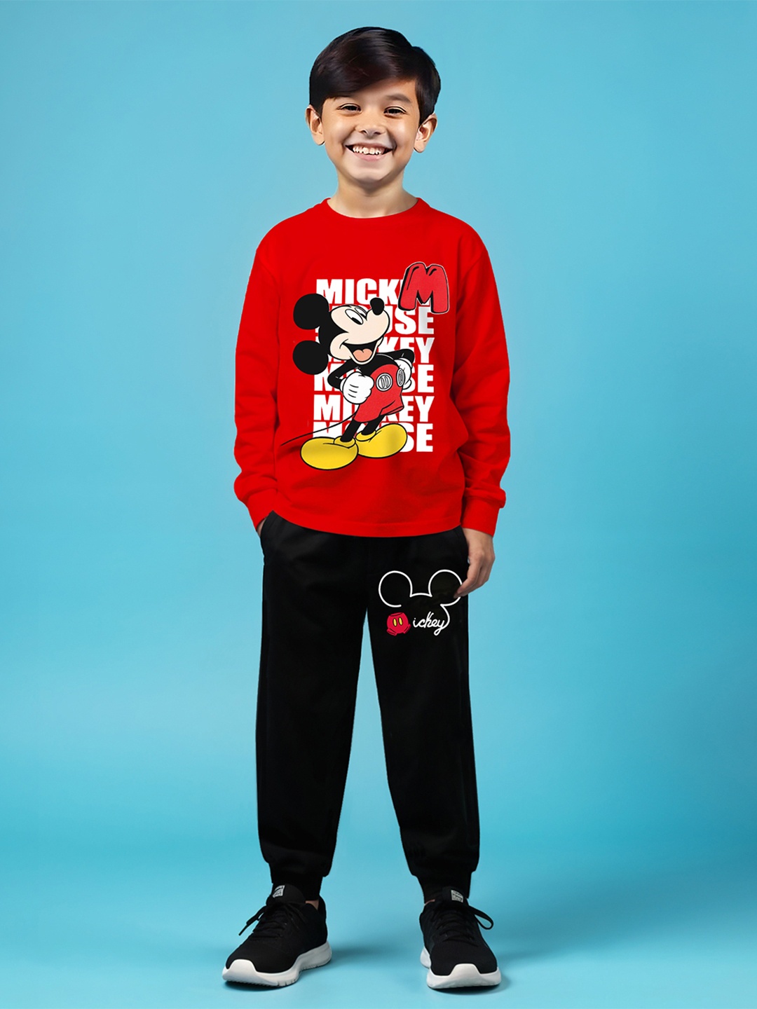 

Disney By Miss and Chief Boys Printed T-Shirt & Trackpant Set, Red