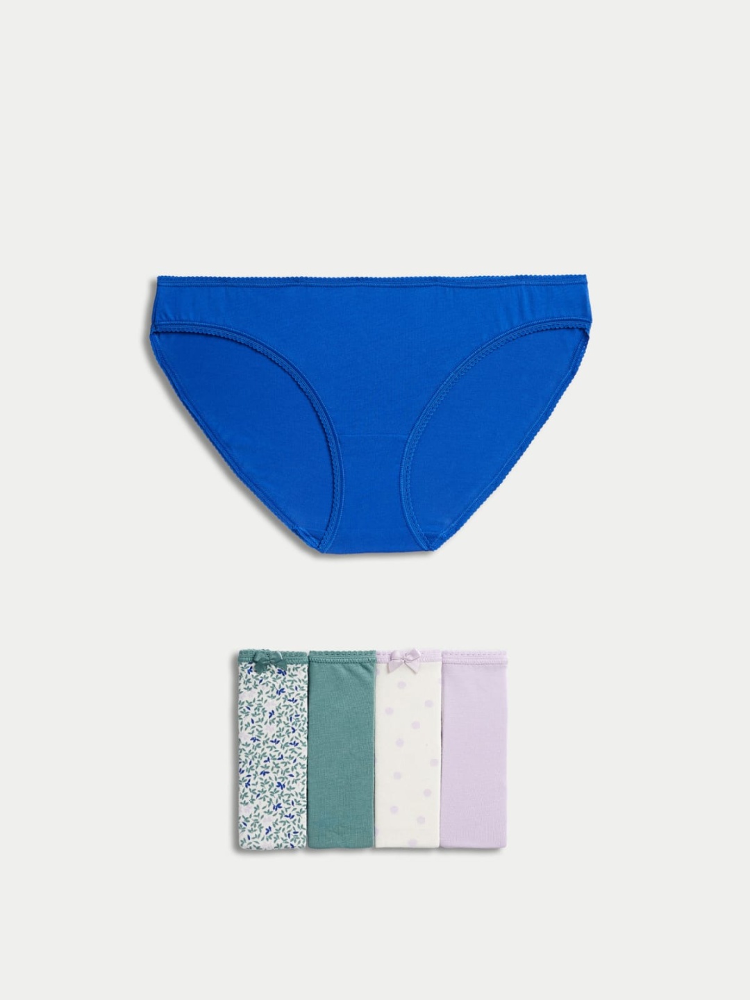 

Marks & Spencer Pack Of 5 Printed Mid Rise Bikini Briefs - T615101XSOFT LILAC_1, Blue