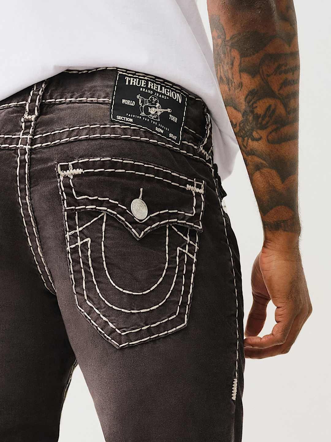 

True Religion Super T Ricky Straight Fit Mid Rise Washed Jeans, Grey