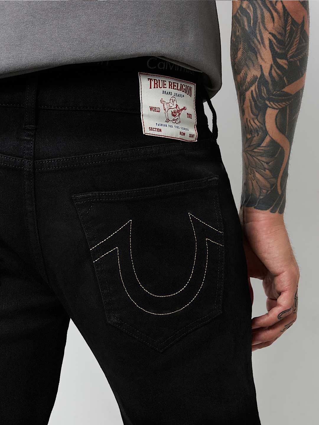

True Religion SN Geno Skinny Fit Mid Rise Solid Jeans, Black