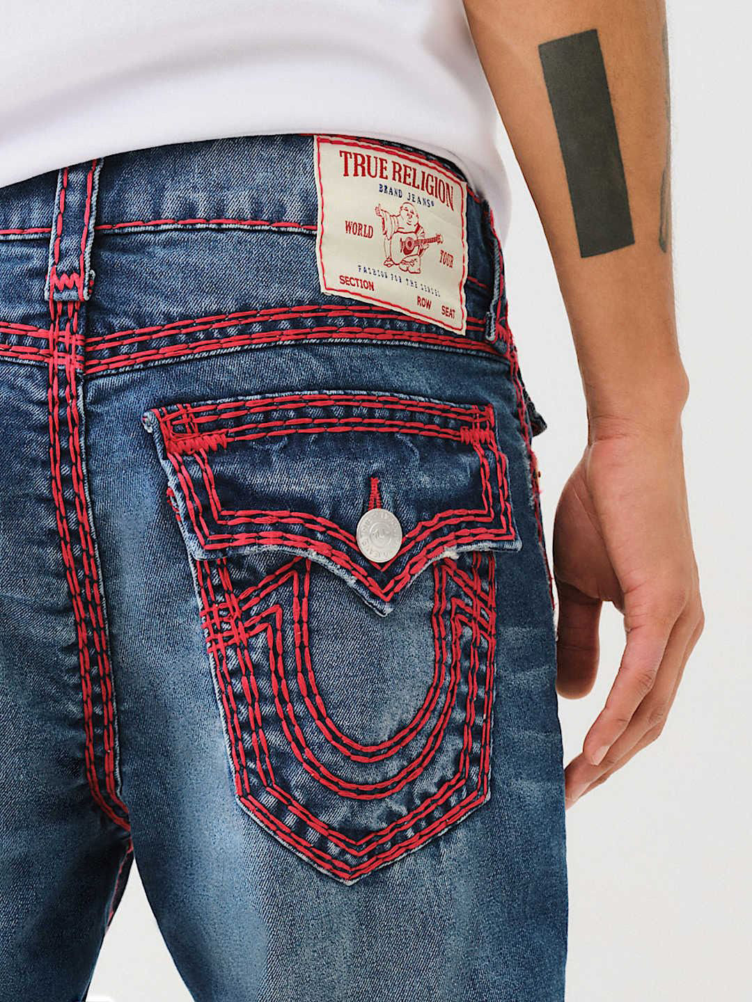 

True Religion Super QT Ricky Straight Fit Mid Rise Washed Jeans, Blue