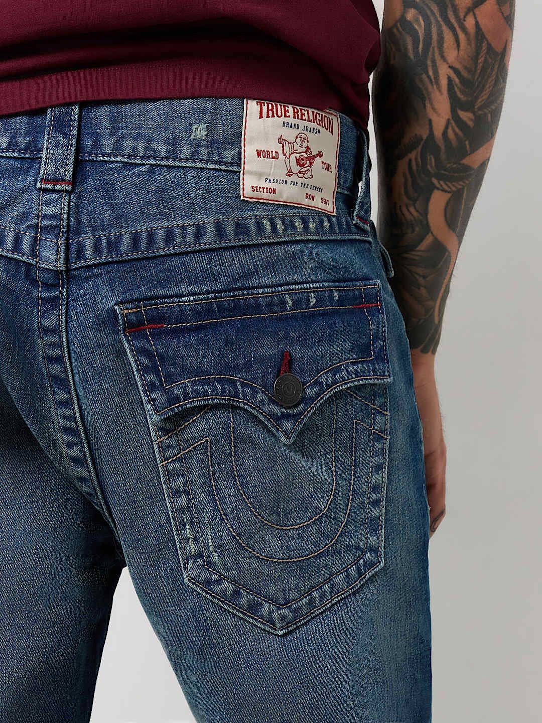 

True Religion SN Geno Skinny Fit Mid Rise Washed Jeans, Blue