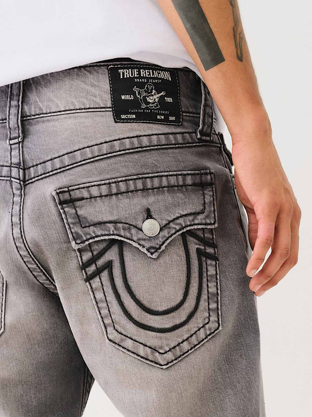 

True Religion Big T Ricky Straight Fit Mid Rise Washed Jeans, Grey