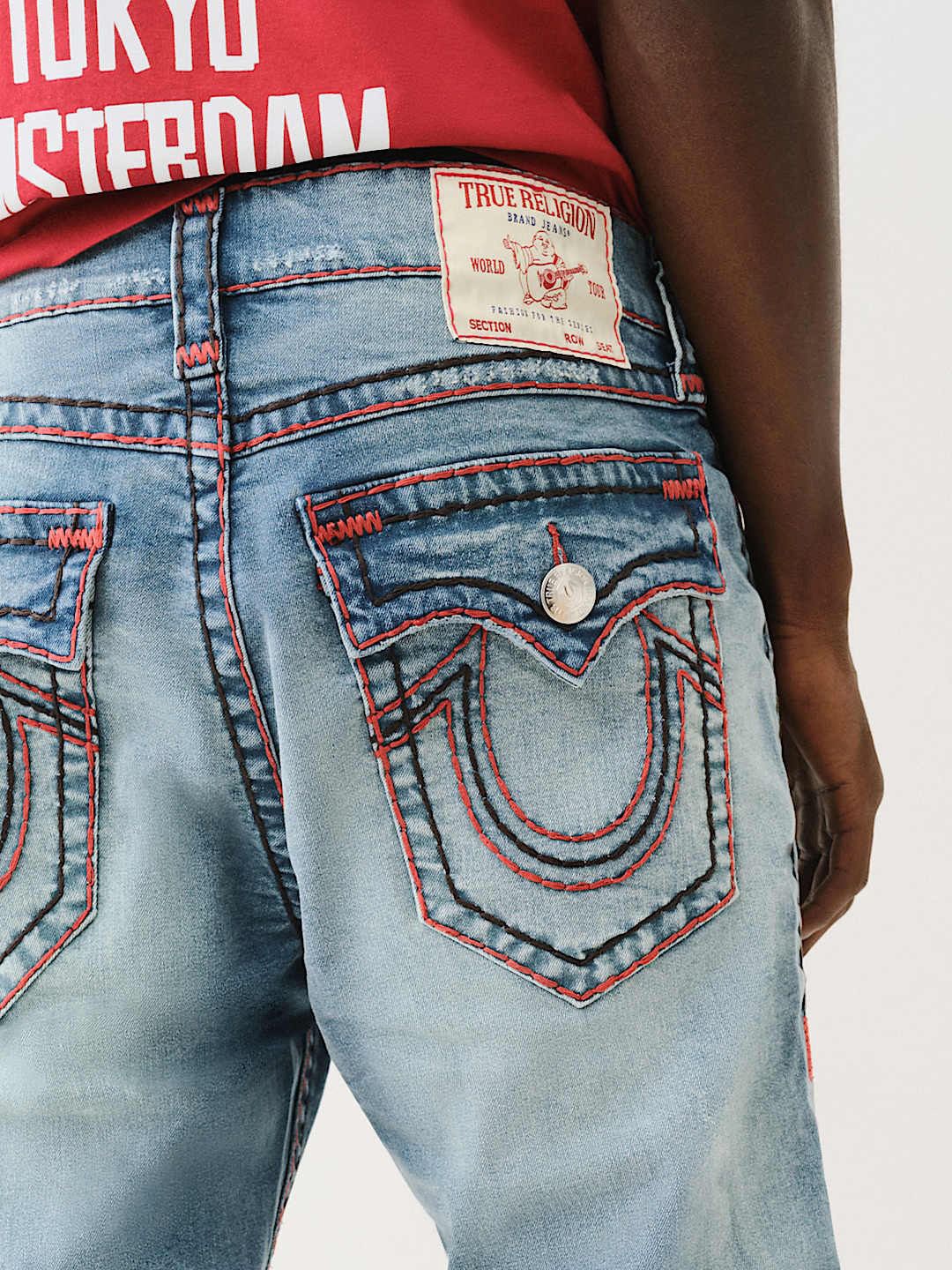 

True Religion Super T Ricky Straight Fit Mid Rise Washed Jeans, Blue