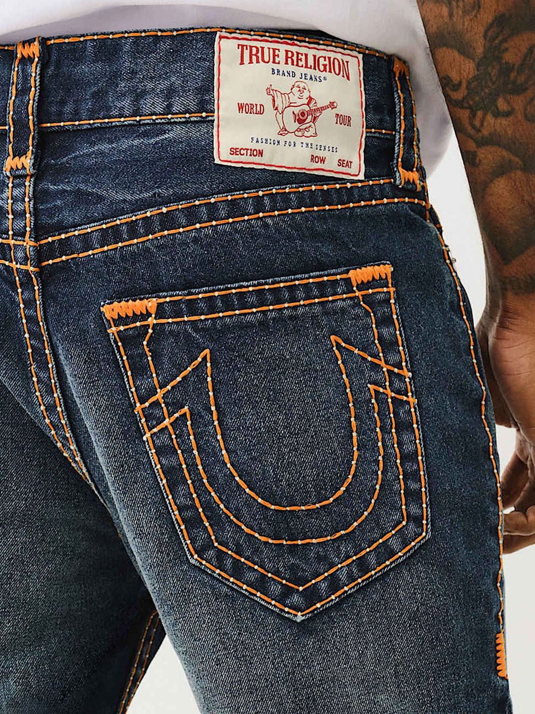 

True Religion Pickstitch Rocco Slim Fit Mid Rise Washed Jeans, Blue