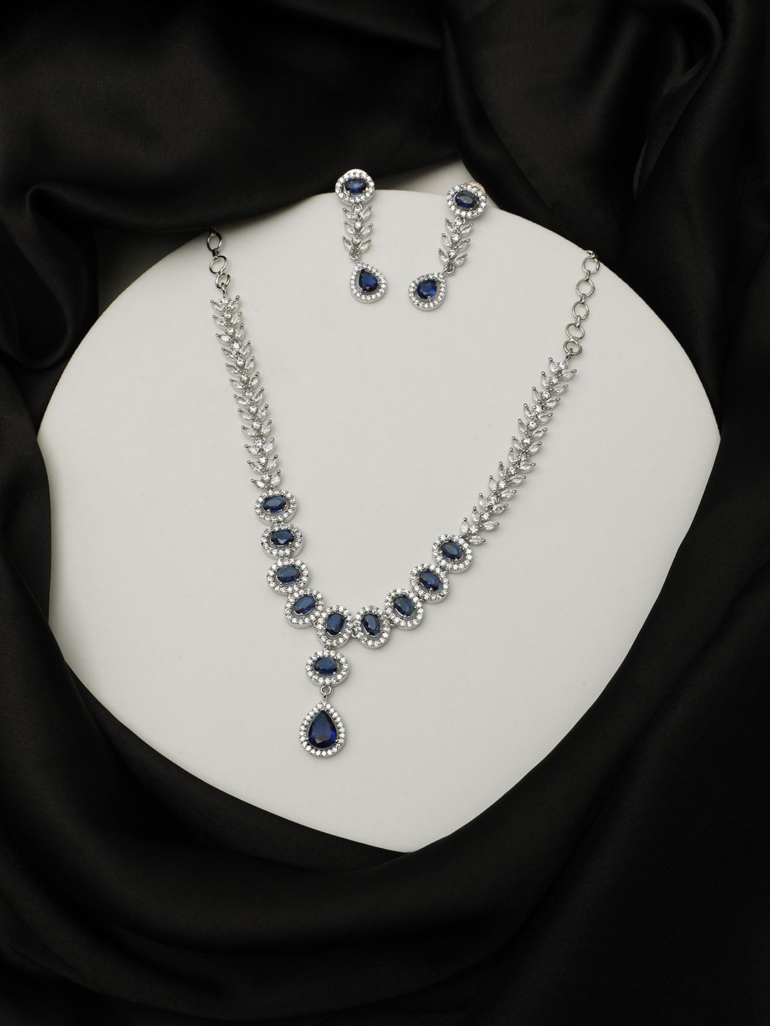 

VIVAZS Rhodium-Plated American Diamond-Studded Jewellery Set, Silver