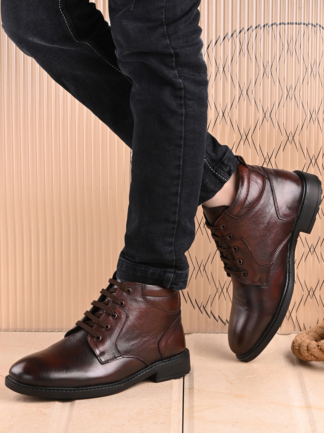 

AfroJack Men Heeled Leather Boots, Brown