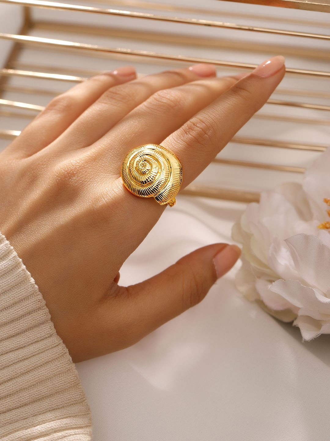 

Rubans Voguish 18K Gold Plated Adjustable Spiral Shell Motif Ring
