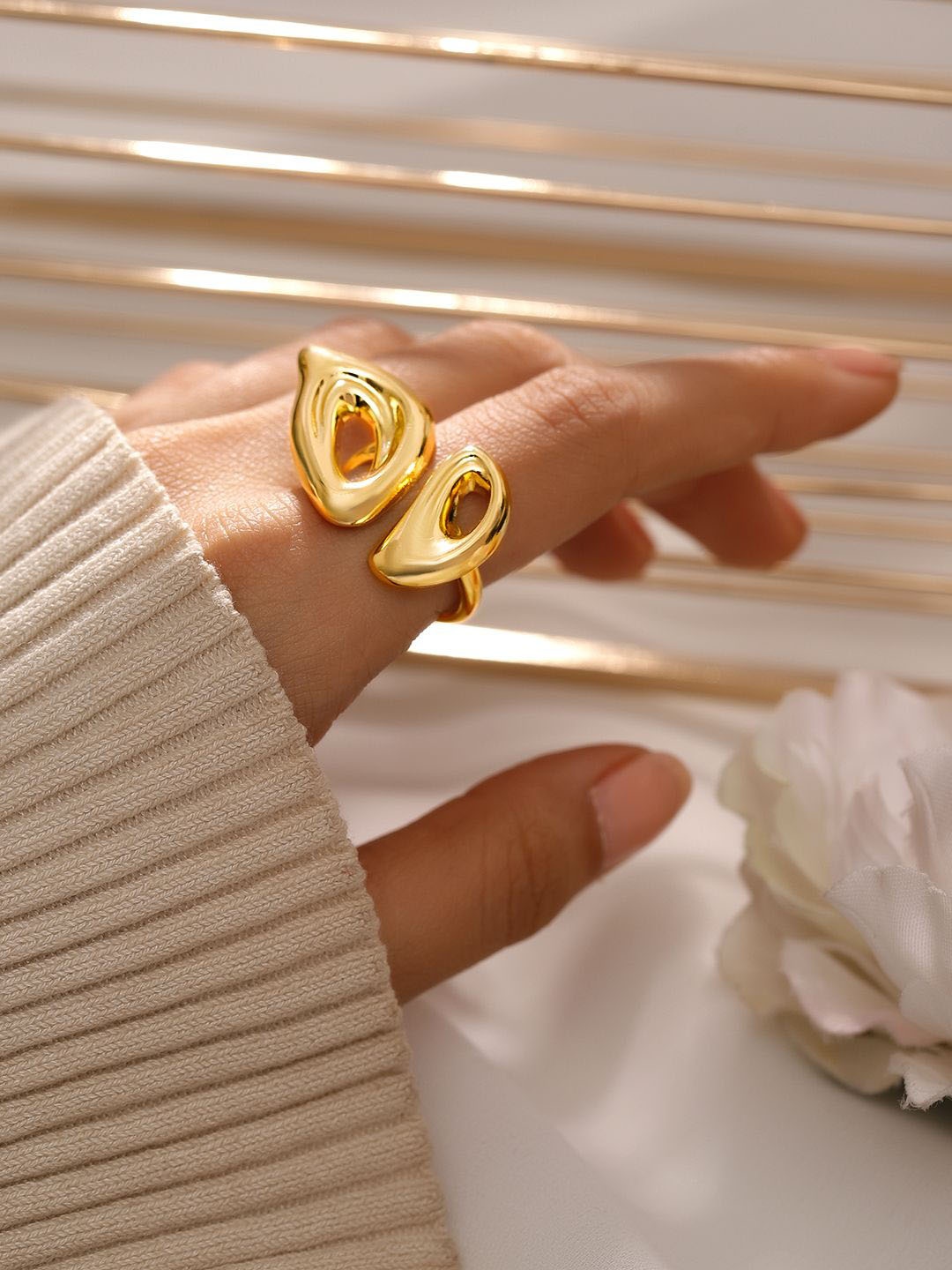 

Rubans Voguish 18K Gold Plated Sculptural Statement Openable Ring