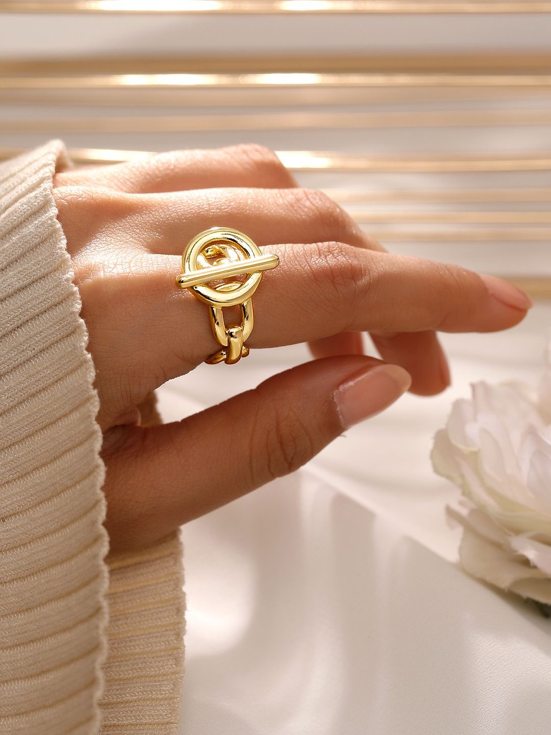 

Rubans Voguish 18K Gold Plated Adjustable Chain Link Statement Ring