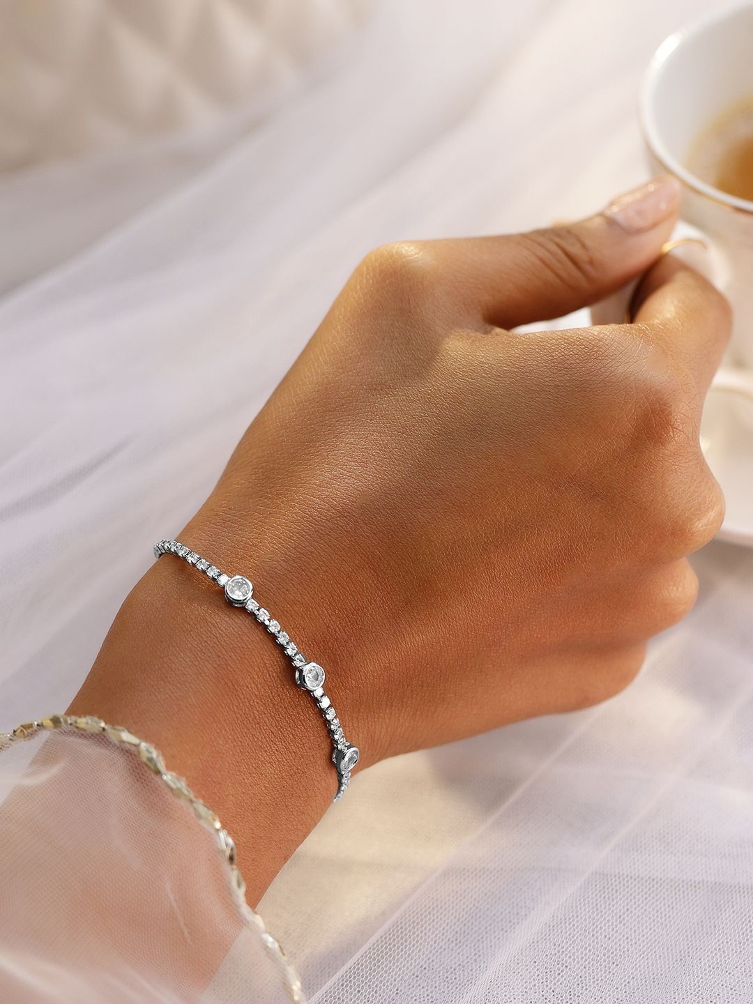 

Rubans Rhodium Plated AAA Cubic Zirconia Studded Premium Tennis Bracelet, Silver