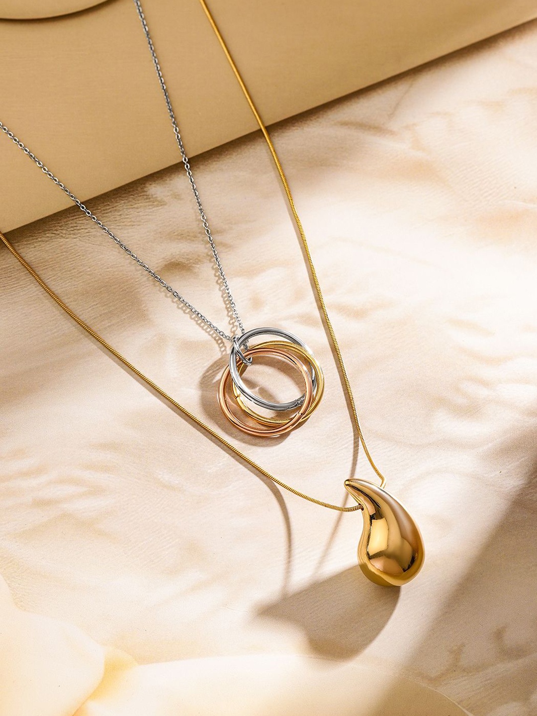 

Rubans Set of 2 18K Gold & Rhodium Plated Stainless Steel TarnishFree Waterproof Necklaces