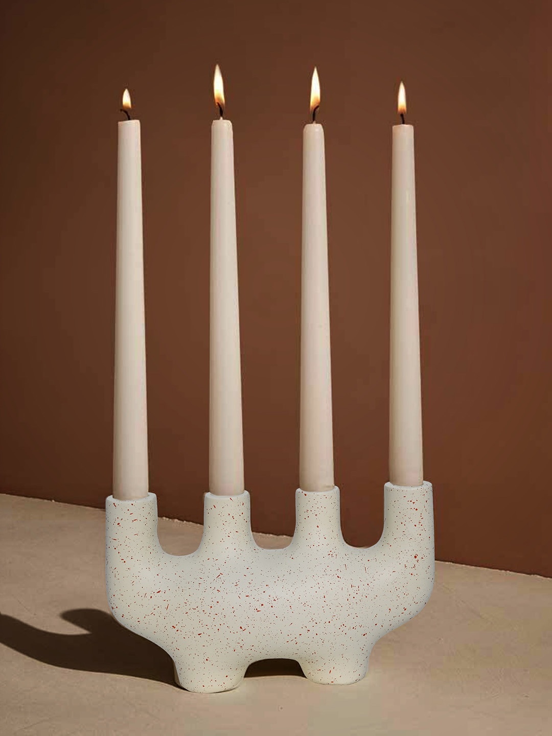 

Cortina Printed Ceramic Resin 4 Candle Holders, Brown