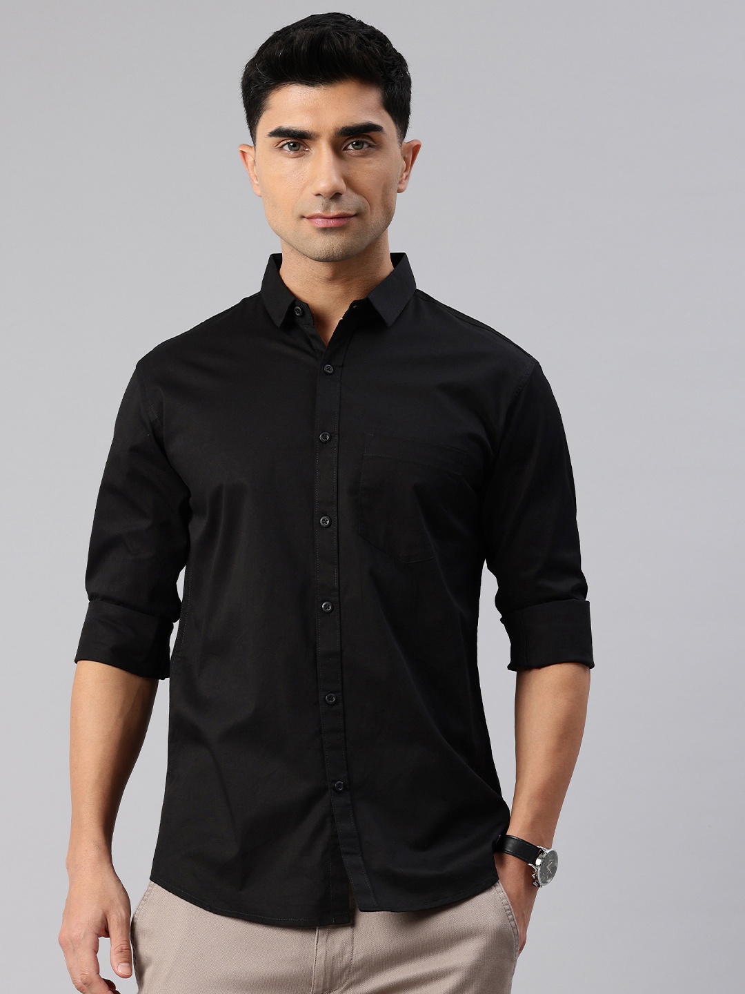 

Majestic Man Comfort Slim Fit Pure Cotton Casual Shirt, Black
