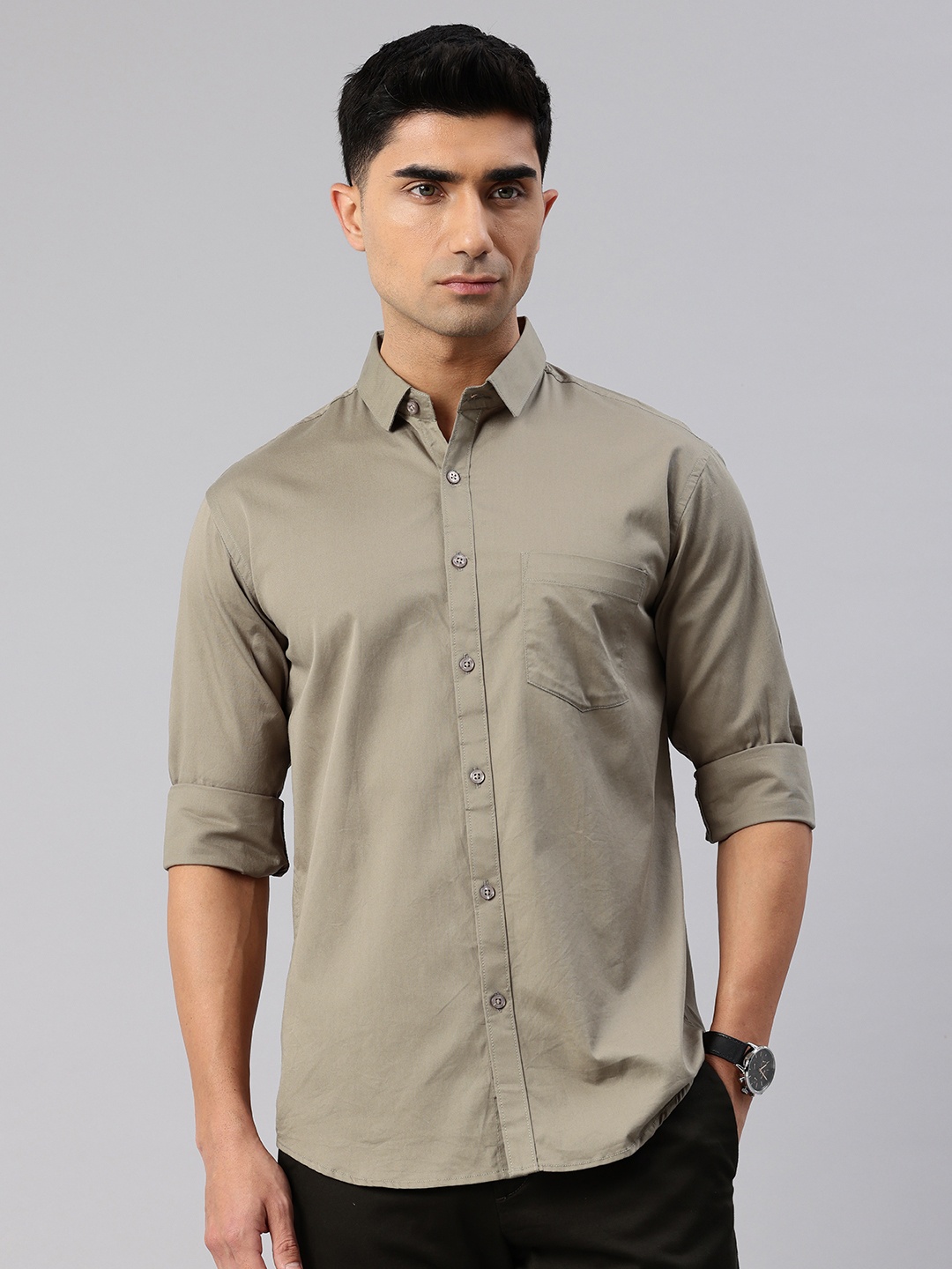 

Majestic Man Men Comfort Slim Fit Pure Cotton Casual Shirt, Brown