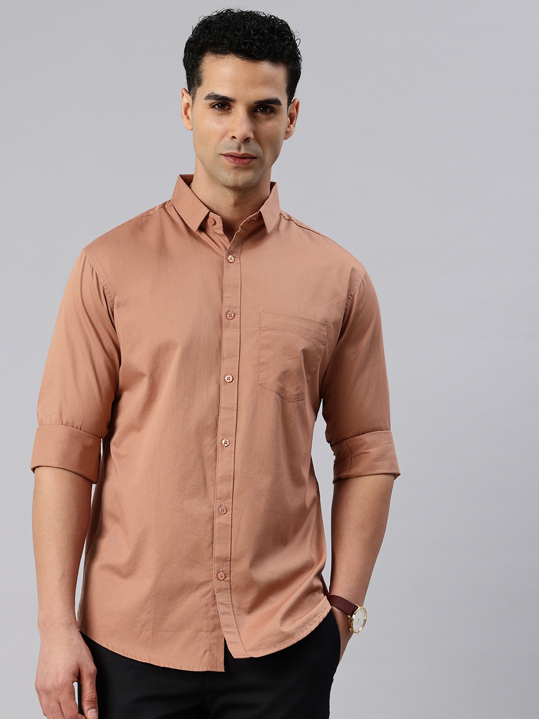 

Majestic Man Comfort Slim Fit Pure Cotton Casual Shirt, Brown