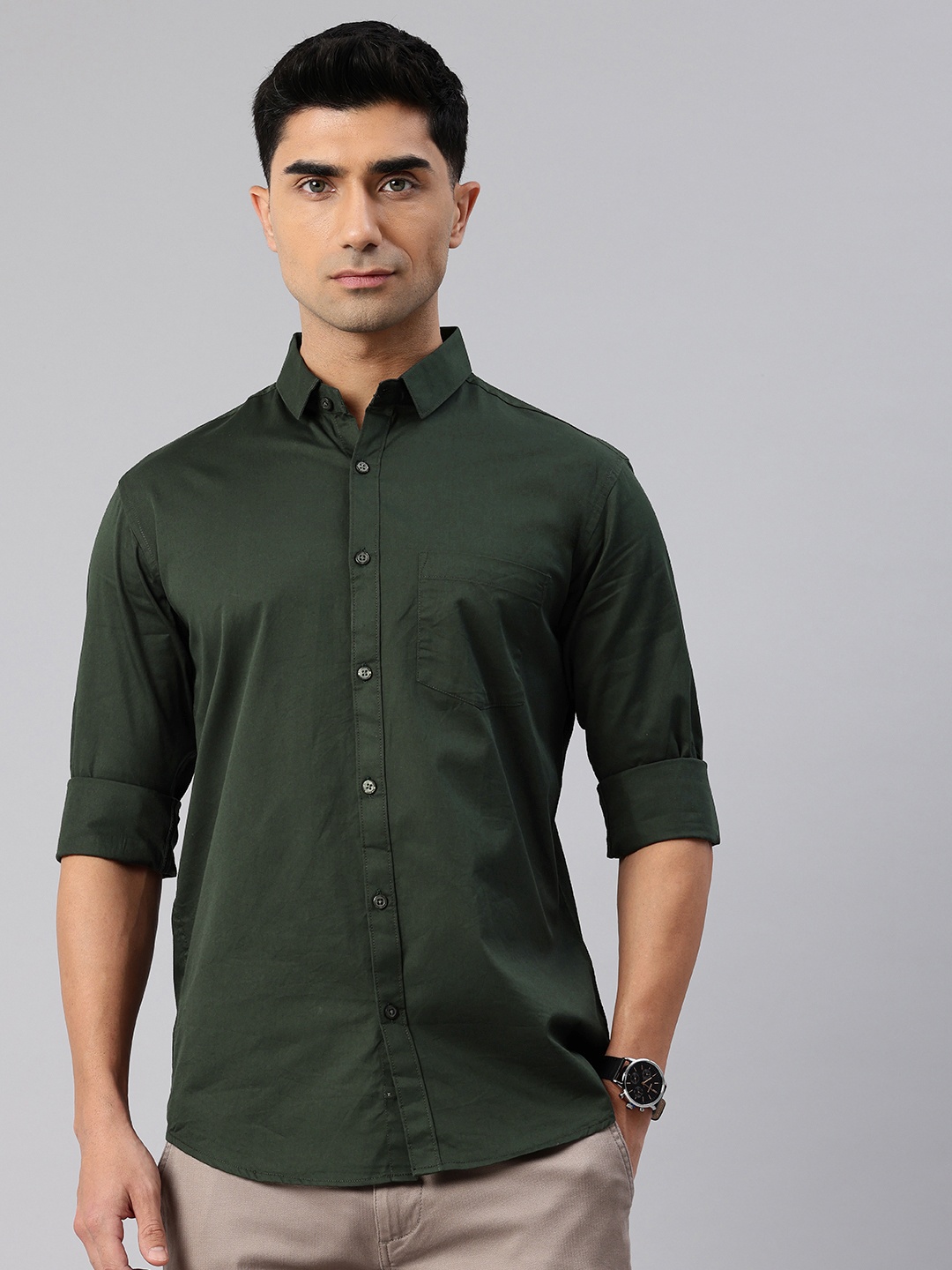 

Majestic Man Comfort Slim Fit Pure Cotton Casual Shirt, Green