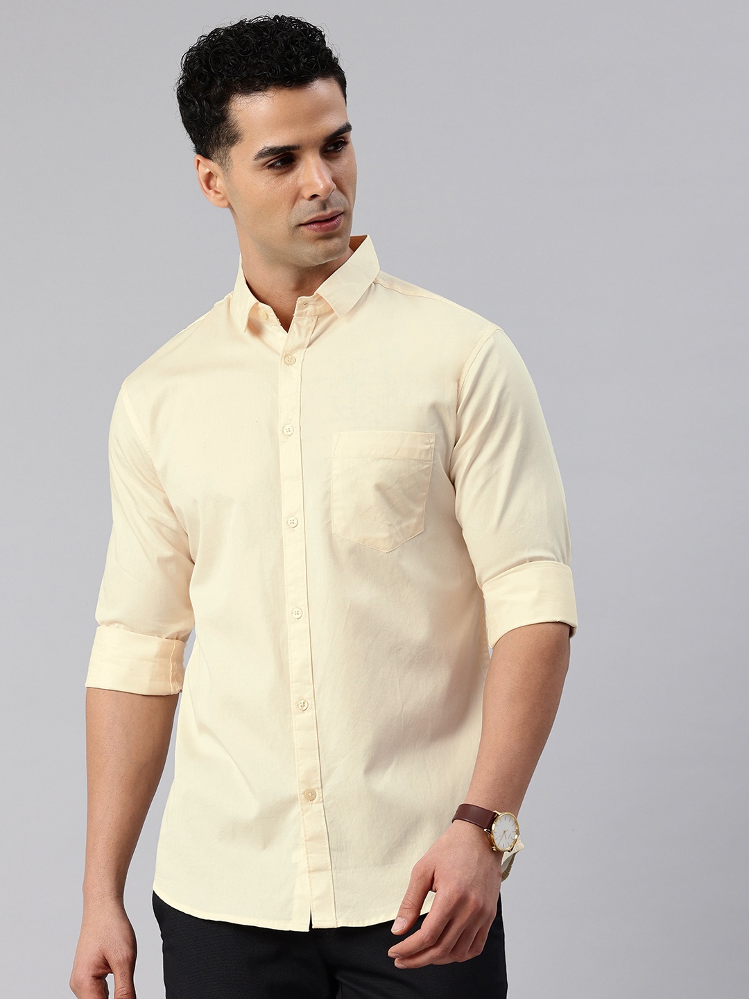

Majestic Man Comfort Slim Fit Pure Cotton Casual Shirt, Cream