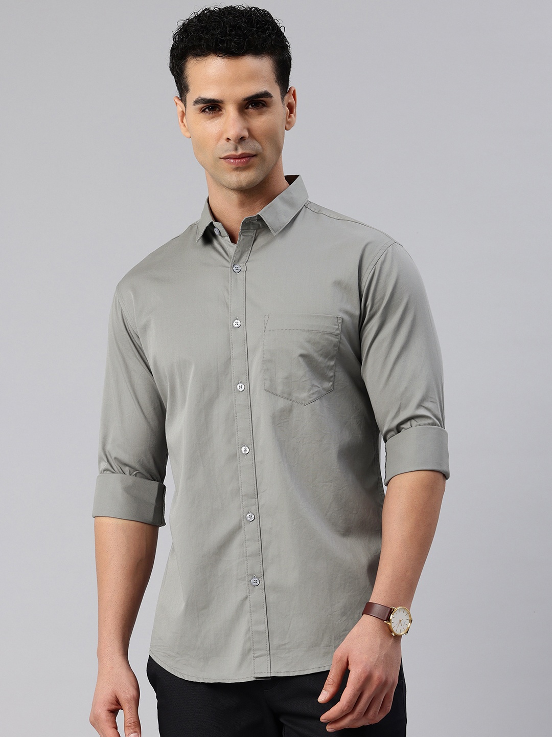 

Majestic Man Comfort Slim Fit Pure Cotton Casual Shirt, Grey