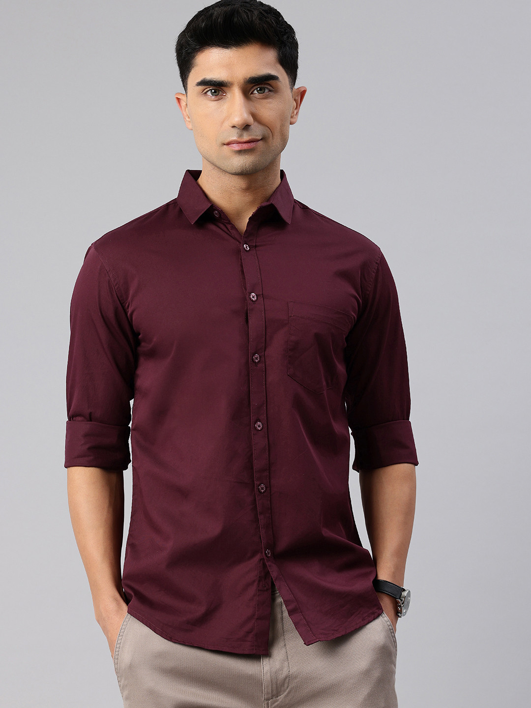 

Majestic Man Comfort Slim Fit Pure Cotton Casual Shirt, Maroon