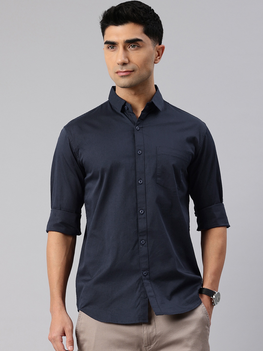 

Majestic Man Comfort Slim Fit Pure Cotton Casual Shirt, Navy blue