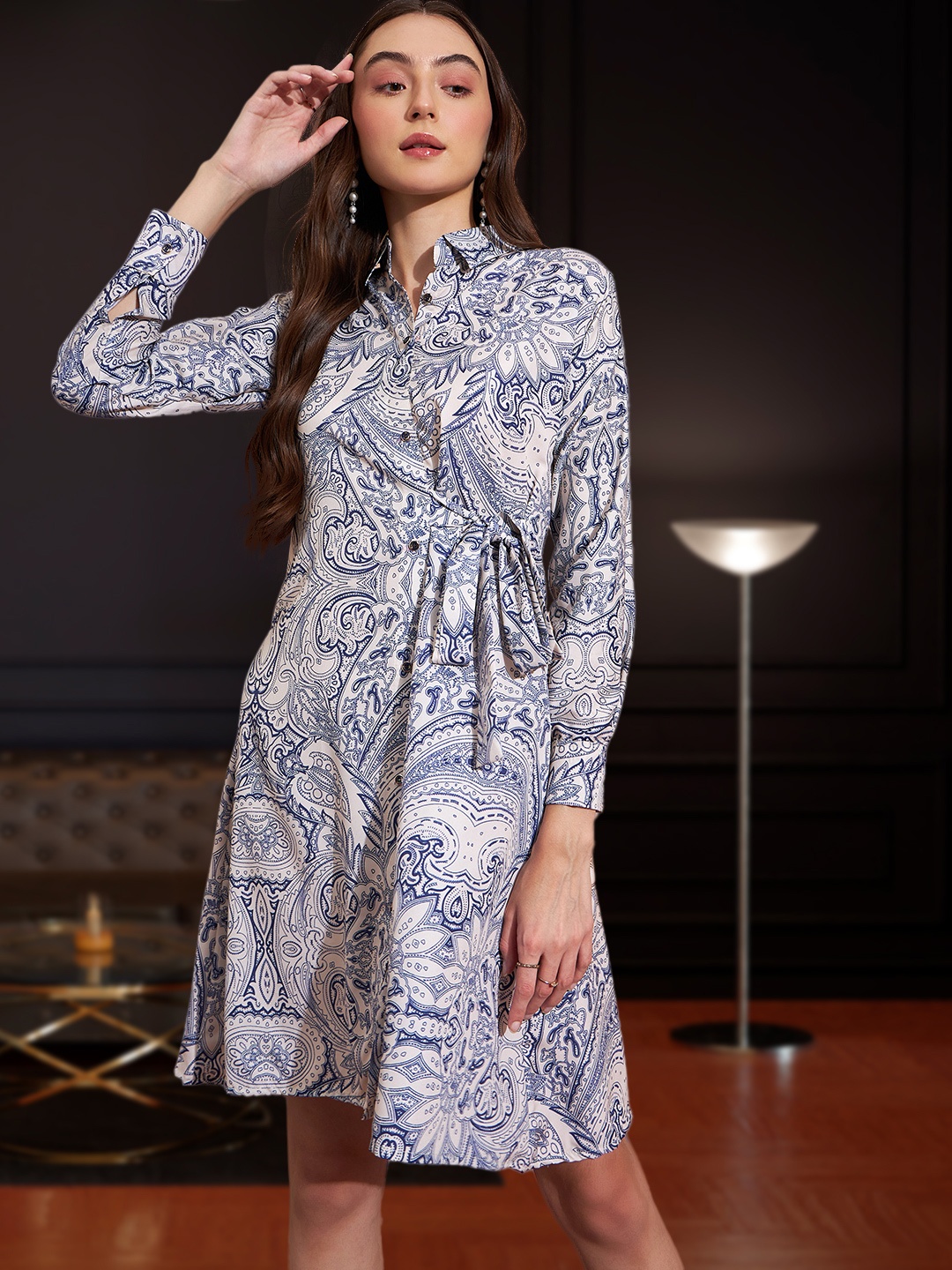 

DressBerry Bohemian Print Crepe Fit & Flare Dress, Blue