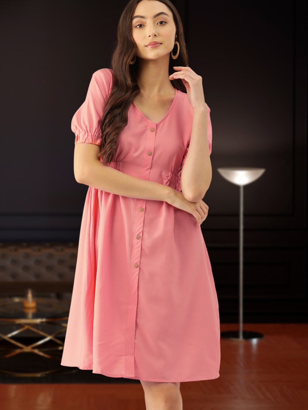 

DressBerry V-Neck Shirt Dress, Pink