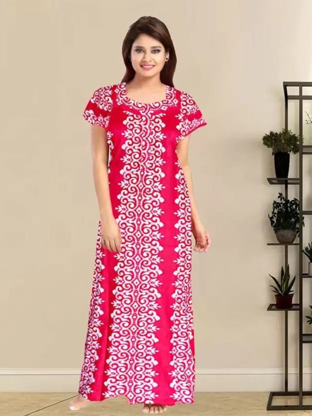 

PR PINK ROYAL Women Printed Maxi Nightdress