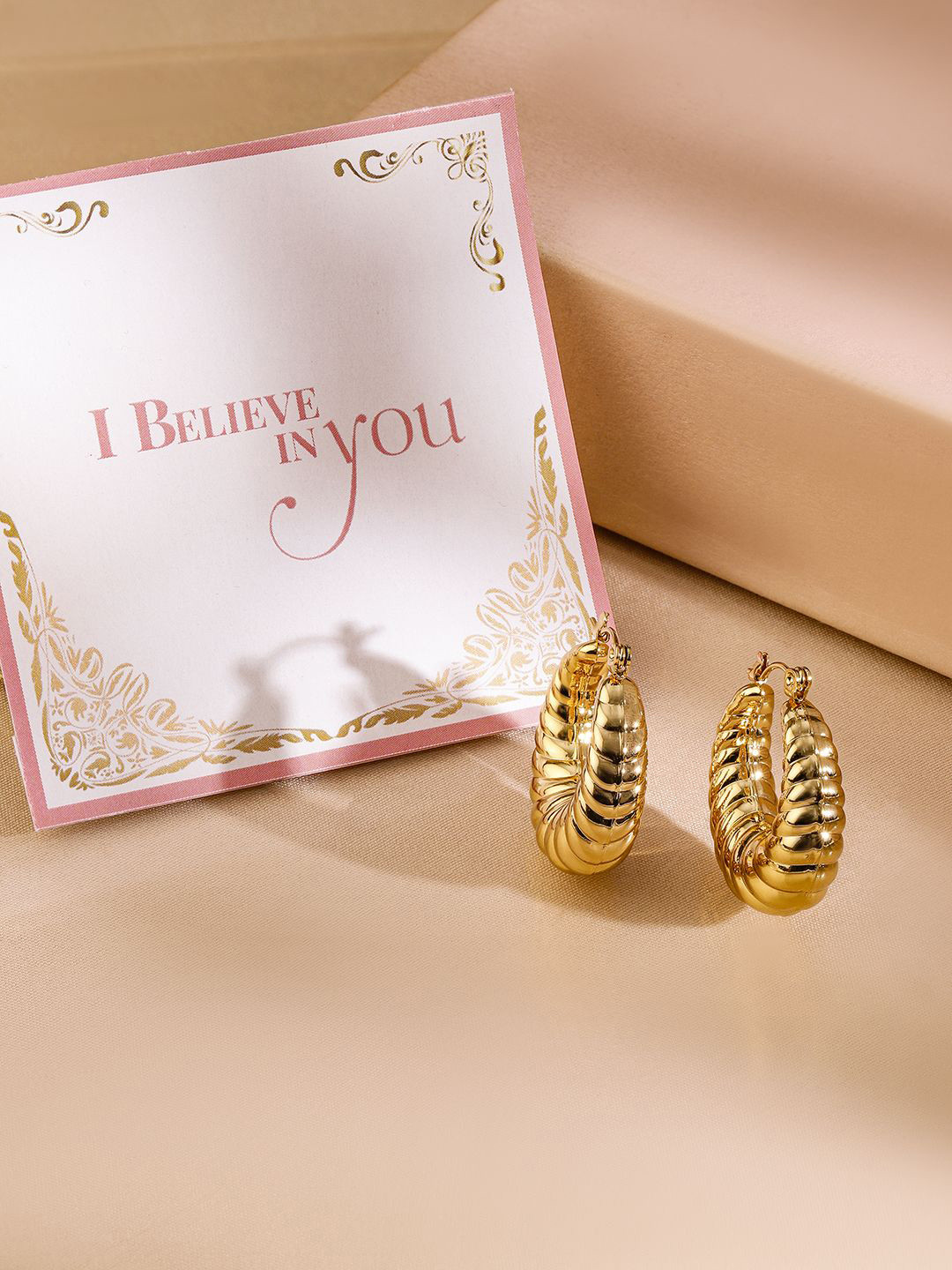 

Rubans Valentine's 18KT Gold Plated Demi-Fine Tarnish Free Waterproof Hoop Earrings
