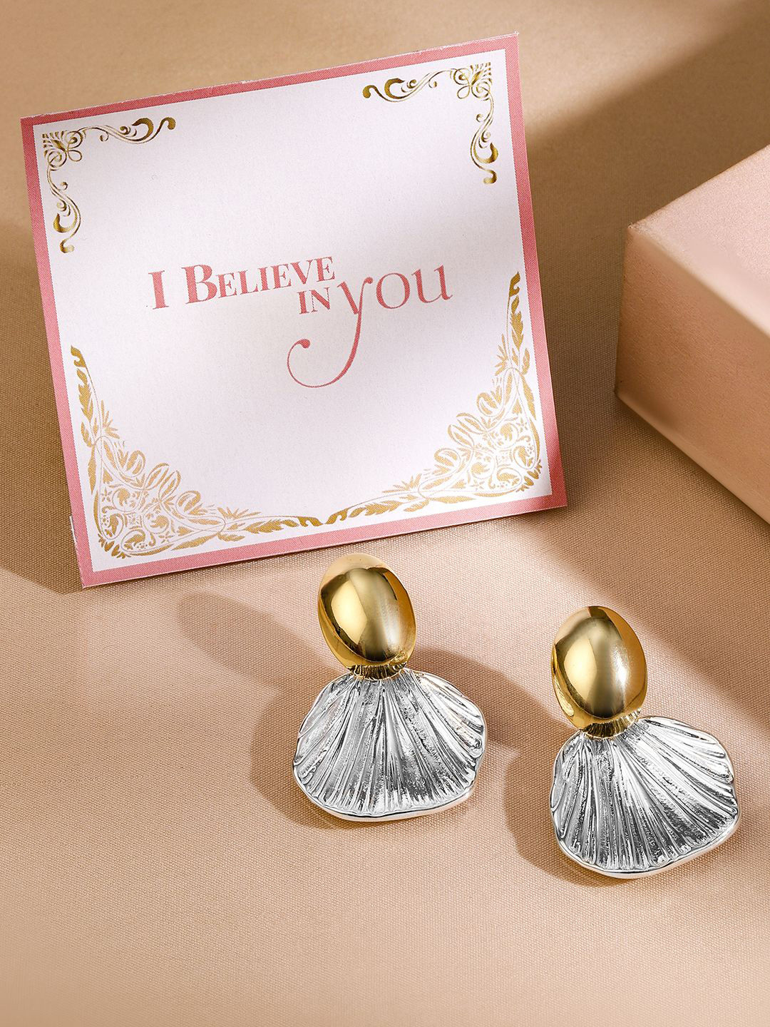 

Rubans Valentine's Dual-Tone Gold & Silver-Plated Shell Drop Earrings