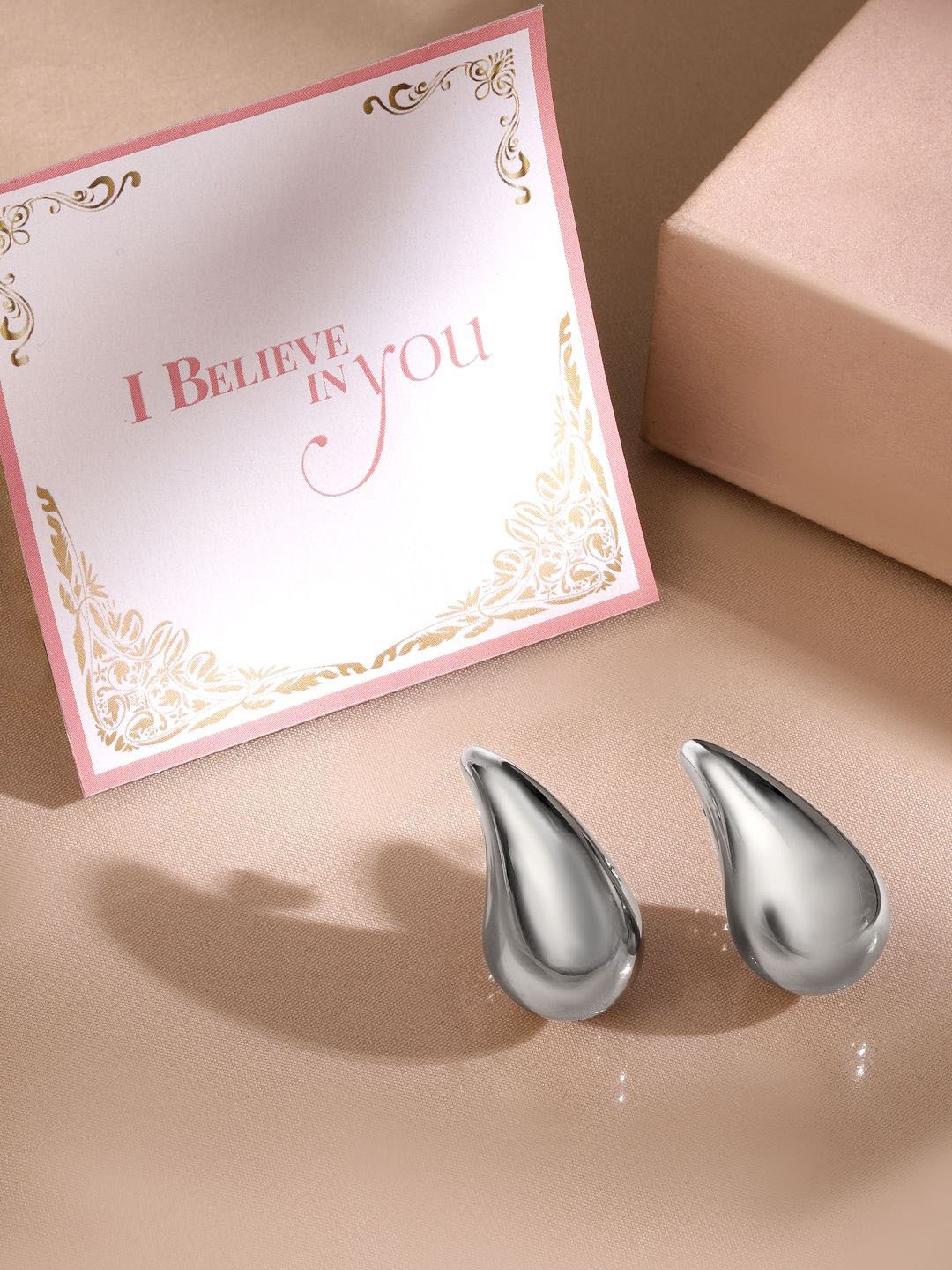 

Rubans Valentine's Rhodium-Plated Stainless Steel Tarnish Free Waterproof Teardrop Studs, Silver
