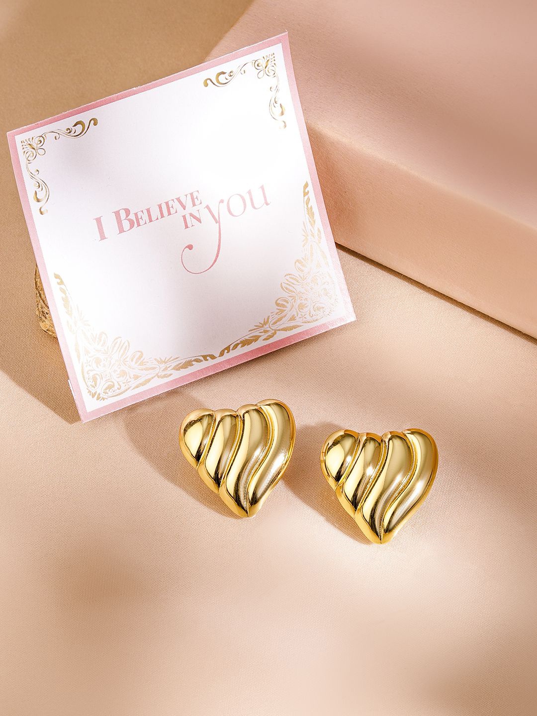 

Rubans Valentine's 18K Gold Plated Tarnish-Free Waterproof Demi Fine Heart Stud Earrings