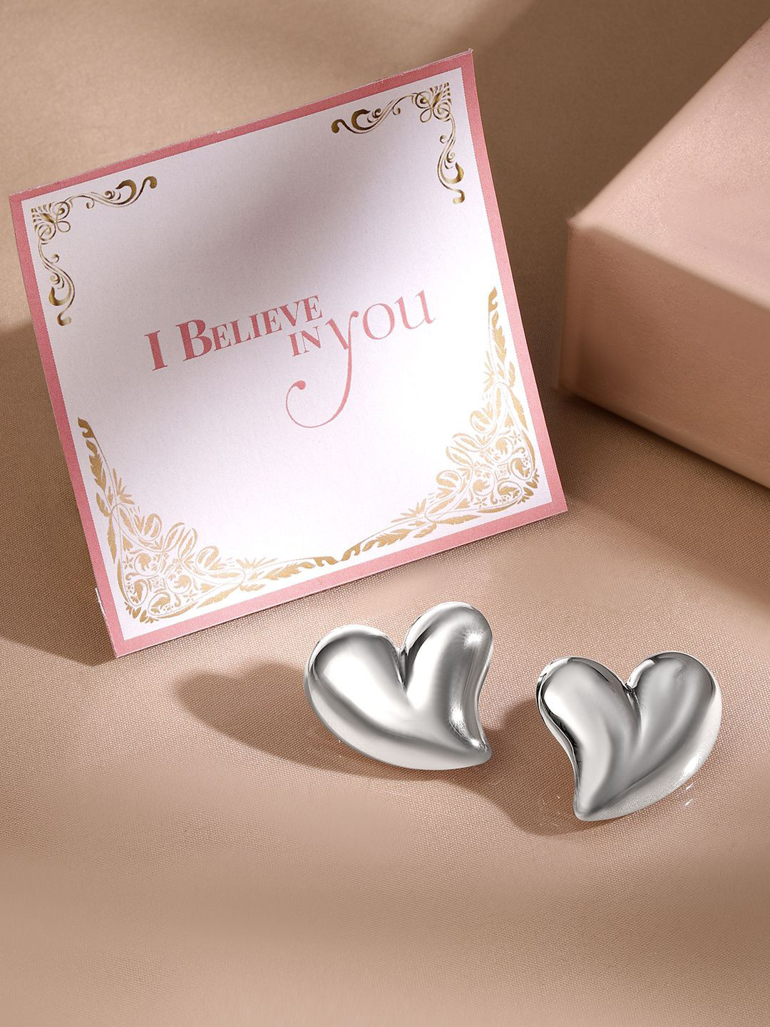 

Rubans Valentine's Rhodium Plated Stainless Steel Tarnish Free Waterproof Demi Fine Studs, Silver