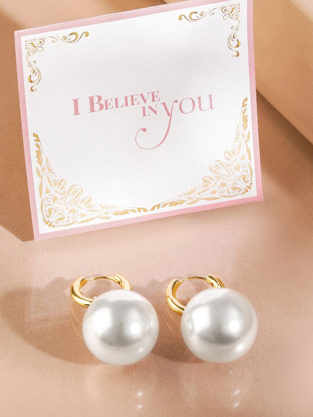 

Rubans Valentine's 18K Gold Plated Hoop Earrings With Large White Pearl Drops