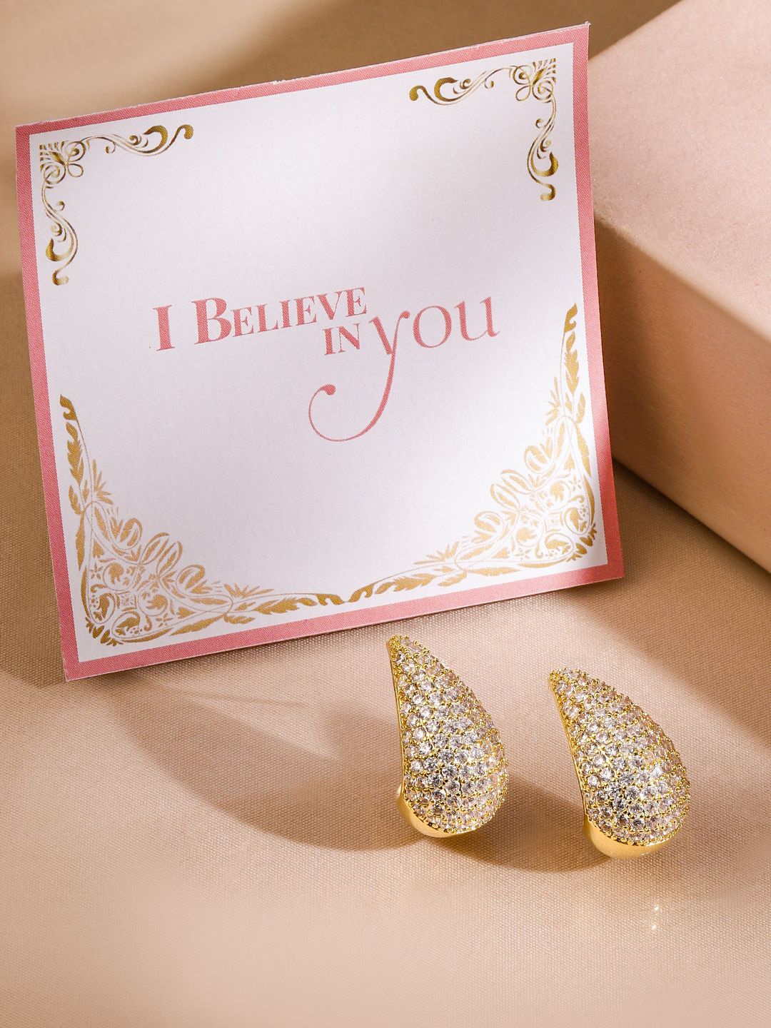 

Rubans Valentine's 22K Gold Plated Sparkling AD & Cubic Zirconia Teardrop Earrings