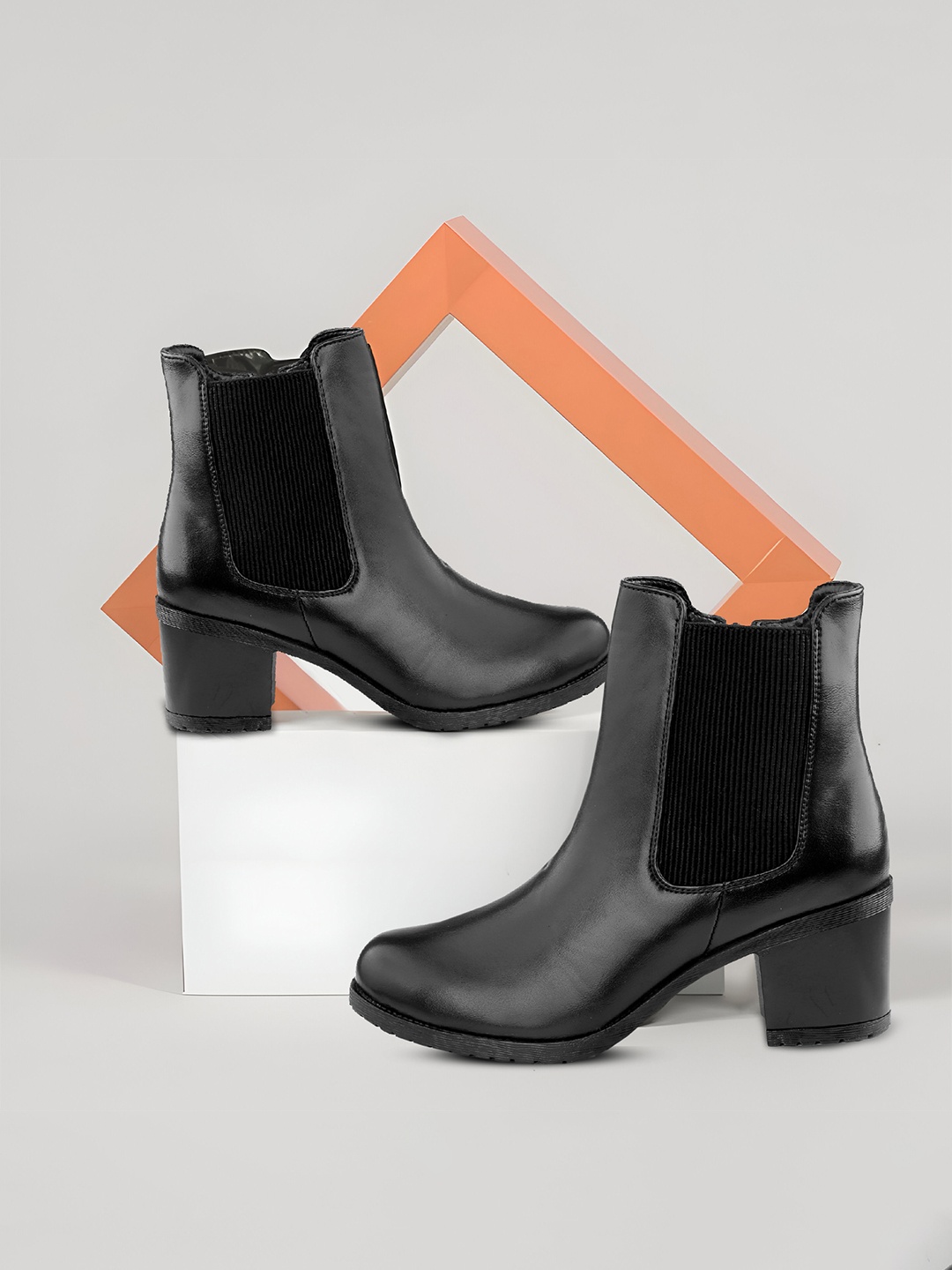 

Bxxy Women Chelsea Block-Heel Slip-on Boots with Side Zipper Closure, Black
