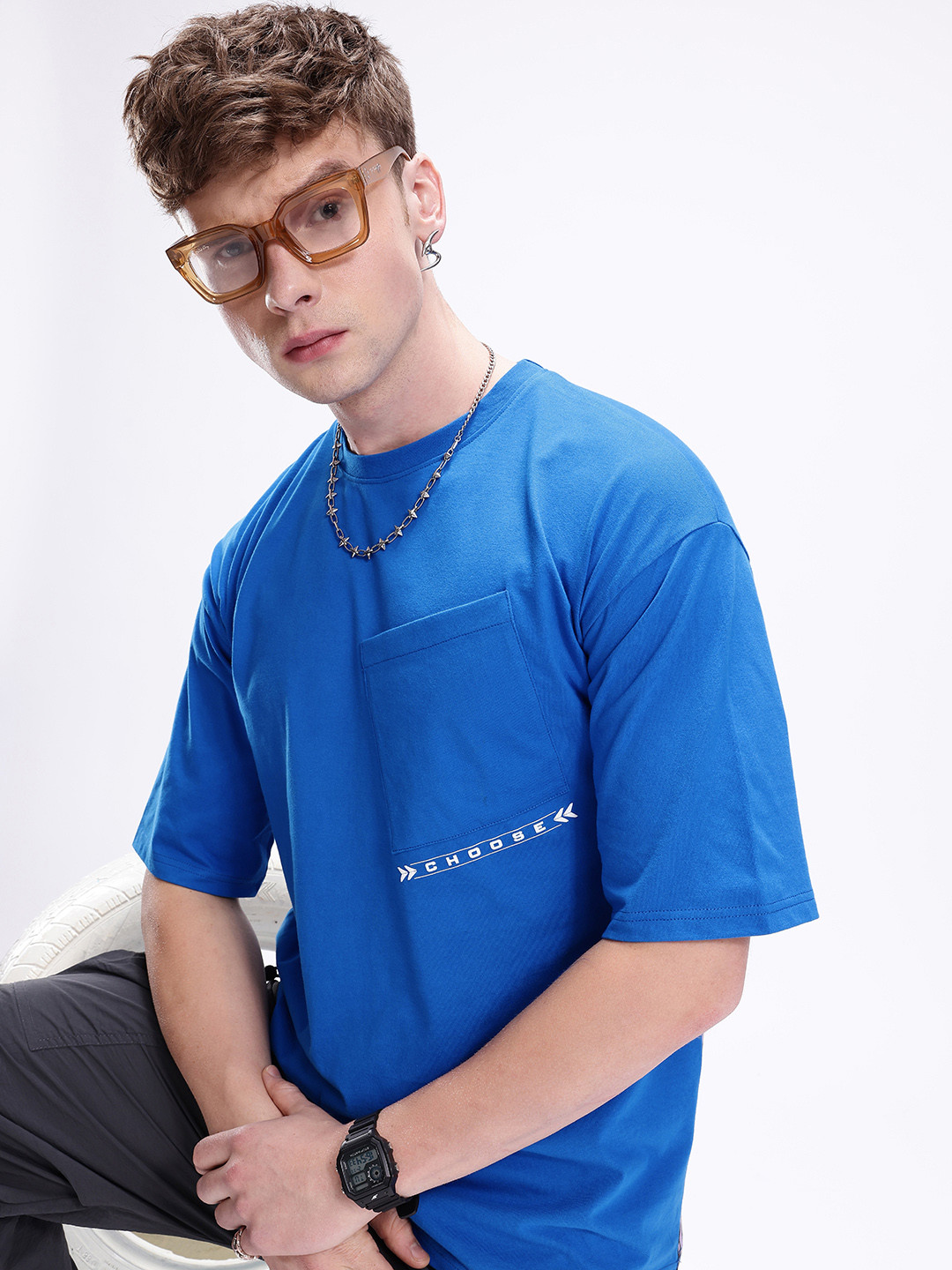 

Kook N Keech Marvel Thanos Graphic Printed Oversized T-shirt With Pocket Detail, Blue