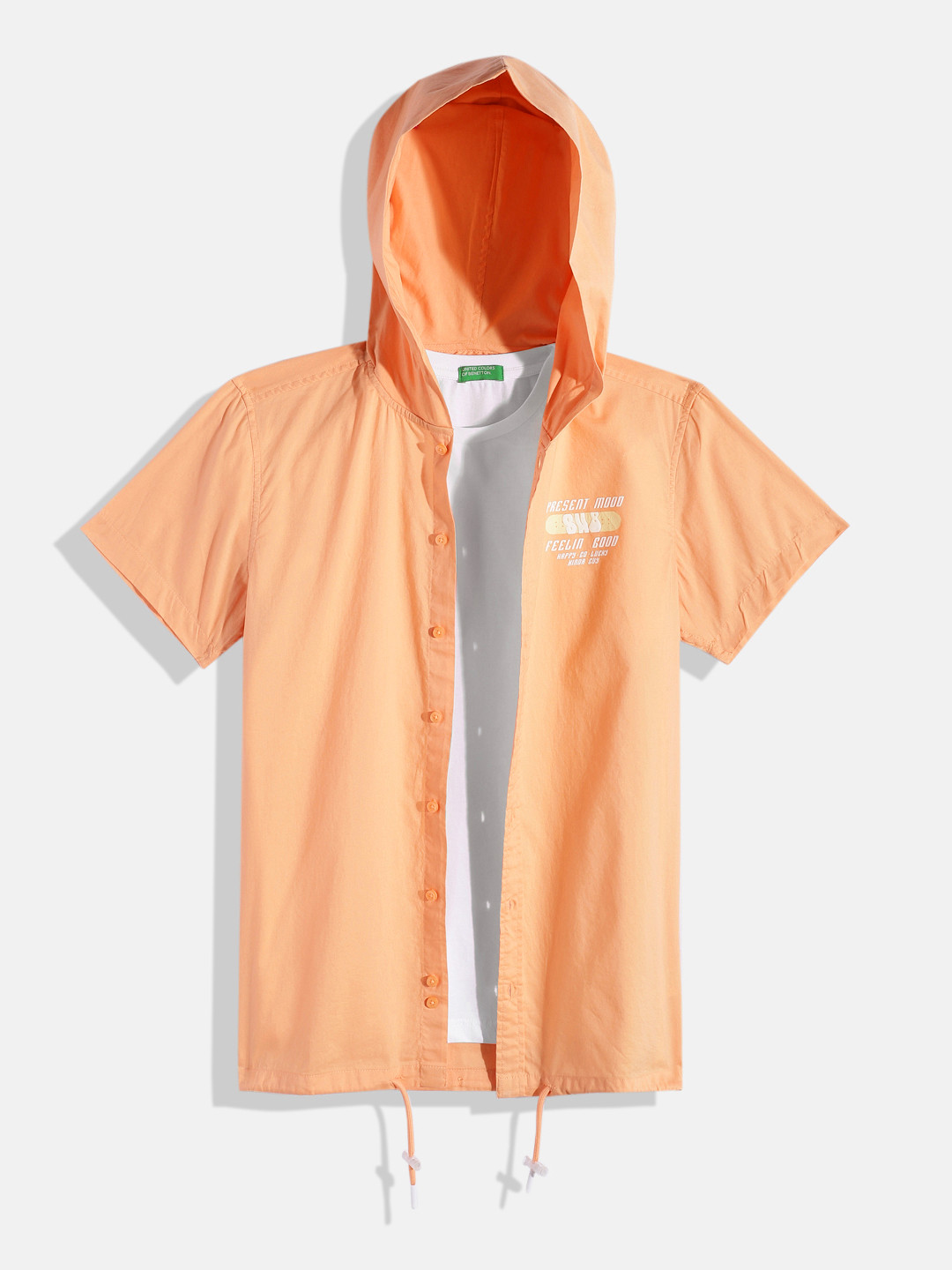 

United Colors of Benetton Boys Pure Cotton Hooded Casual Shirt with Inner T-Shirt, Peach