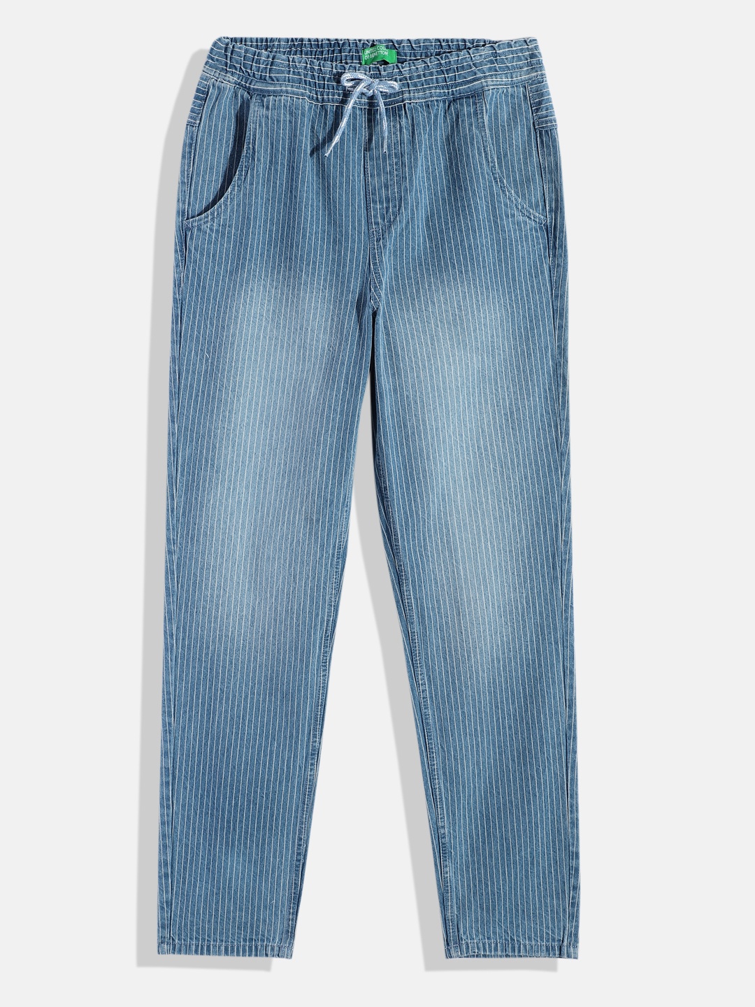 United Colors of Benetton Boys Pure Cotton Striped Light Fade Jeans, Blue