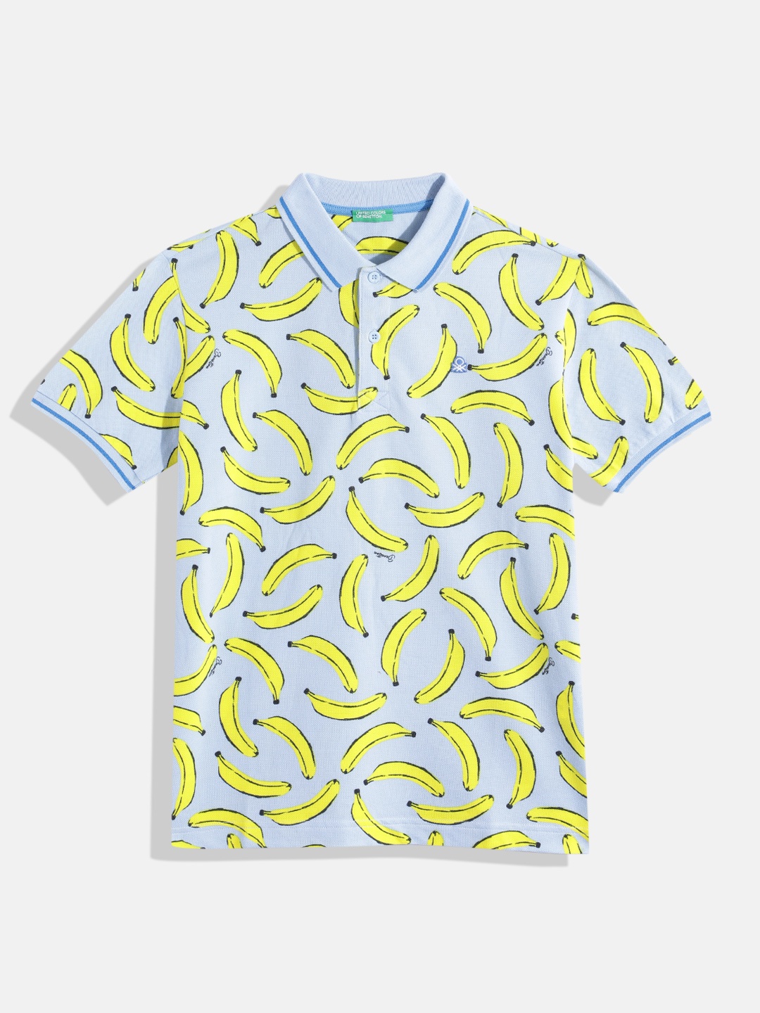 

United Colors of Benetton Boys Printed Polo Collar Pure Cotton T-Shirt, Blue