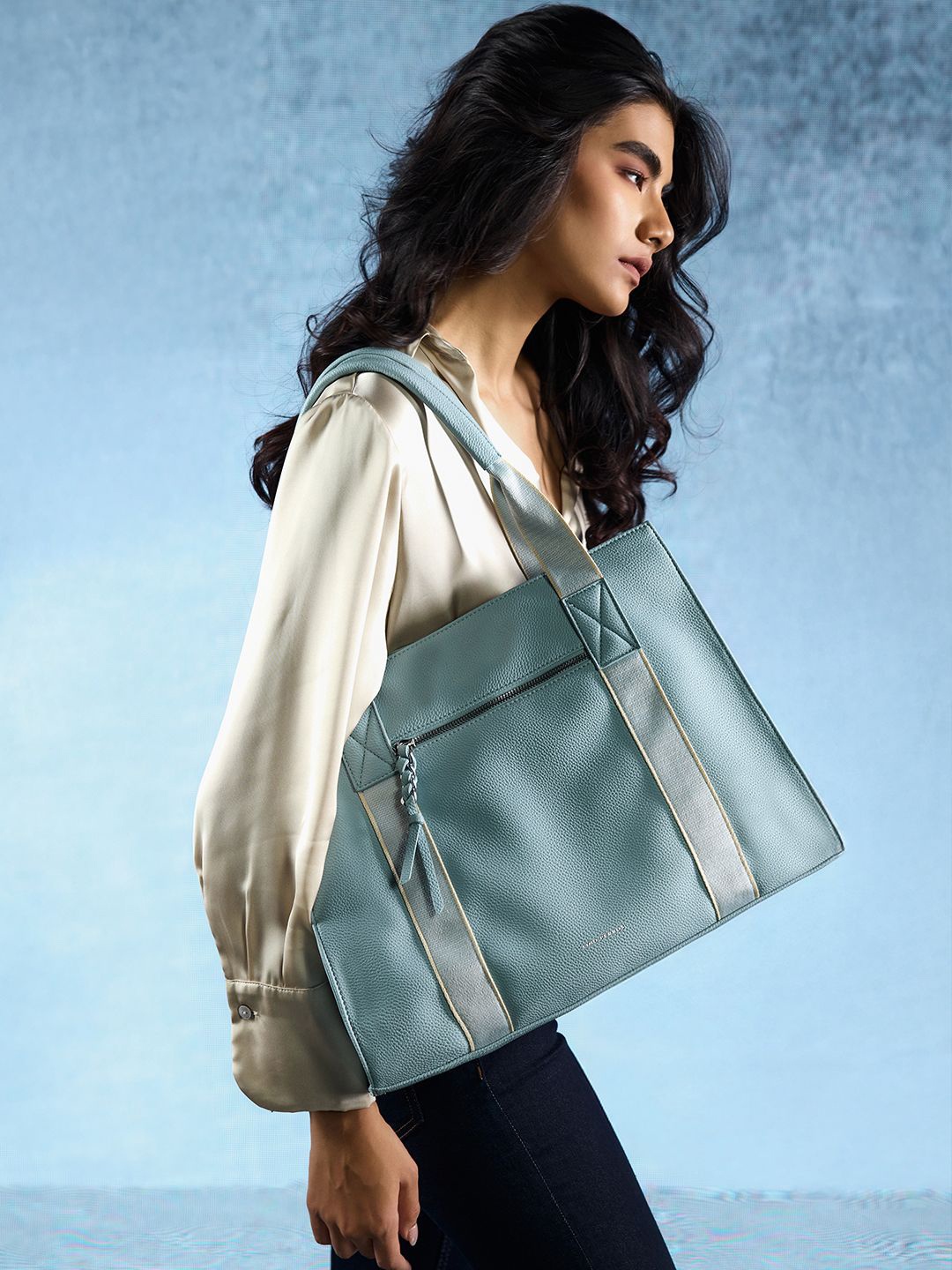 

Lino Perros Women Textured Structured Tote Bag, Blue