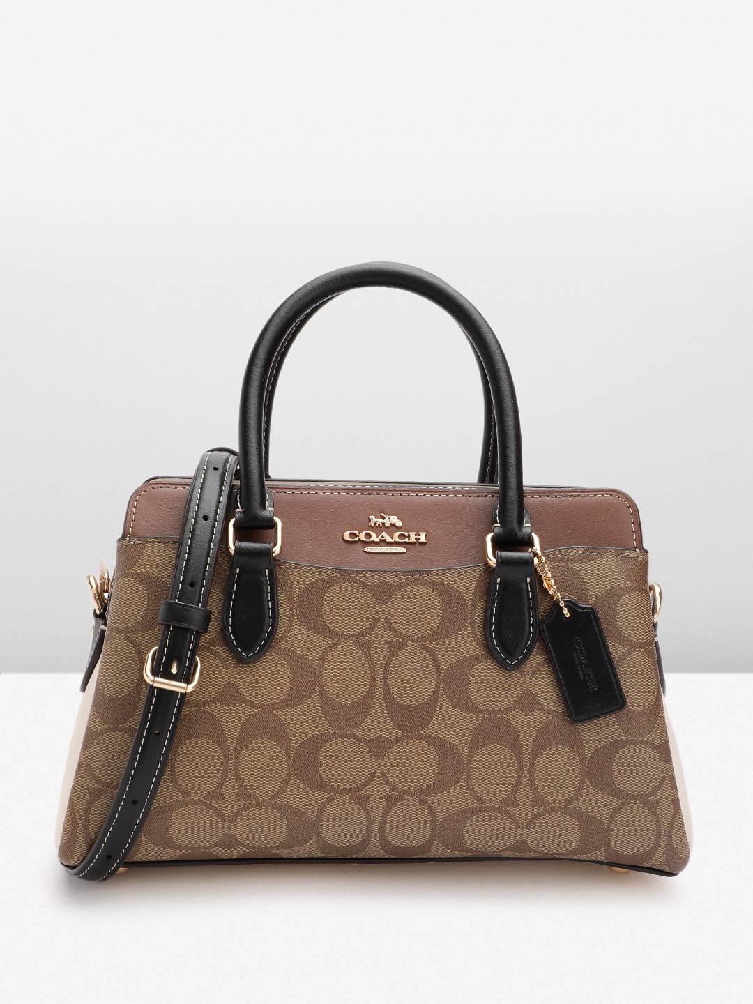 

Coach Brand Logo Print Leather Structured Handheld Bag, Brown