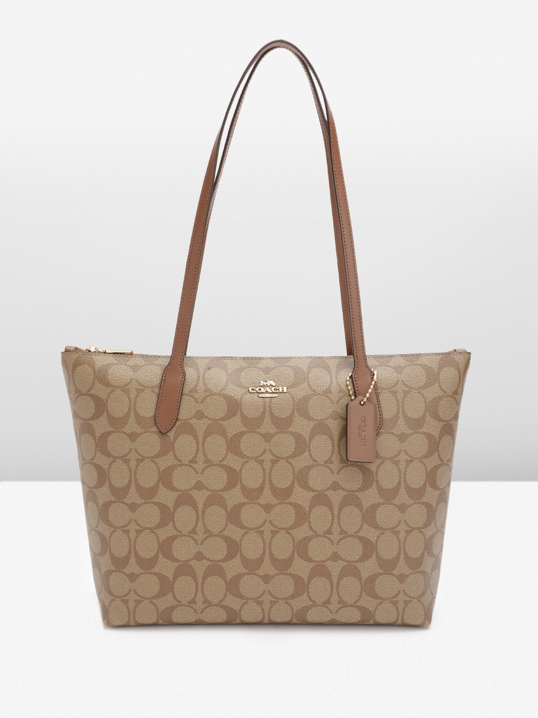 

Coach Canvas Brand Logo Textured Structured Shoulder Bag, Brown