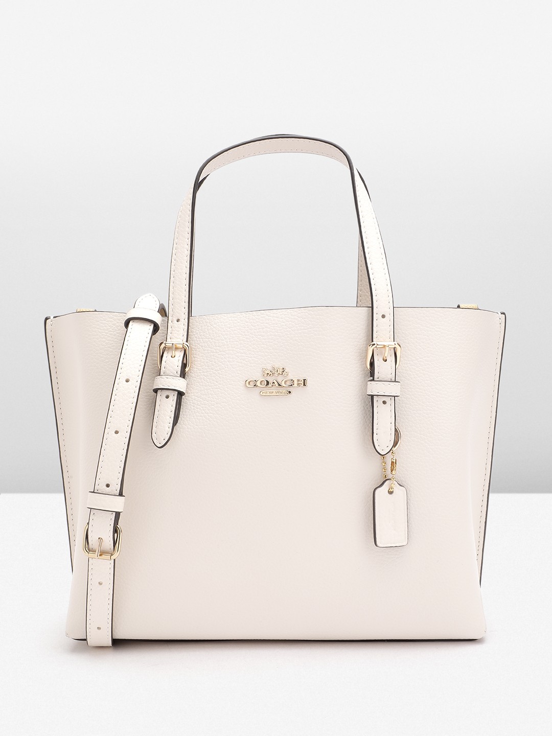 

Coach Leather Tote Bag with Detachable Sling Strap, White