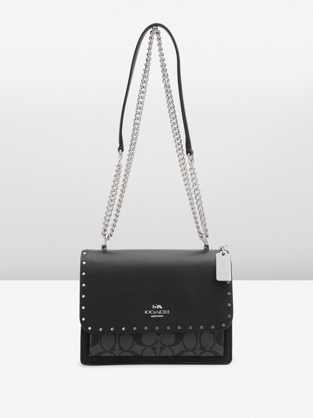 

Coach Brand Logo Printed Studded Crossbody Sling Bag, Black