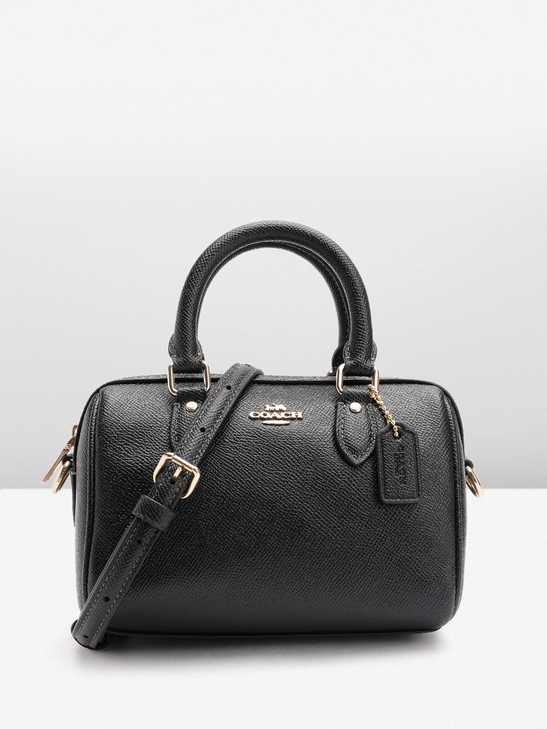 

Coach Leather Textured Crossbody Handheld Bag with Detachable Sling Strap, Black
