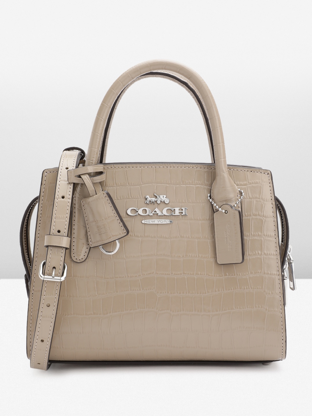 

Coach Croc Textured Leather Structured Shoulder Bag, Taupe