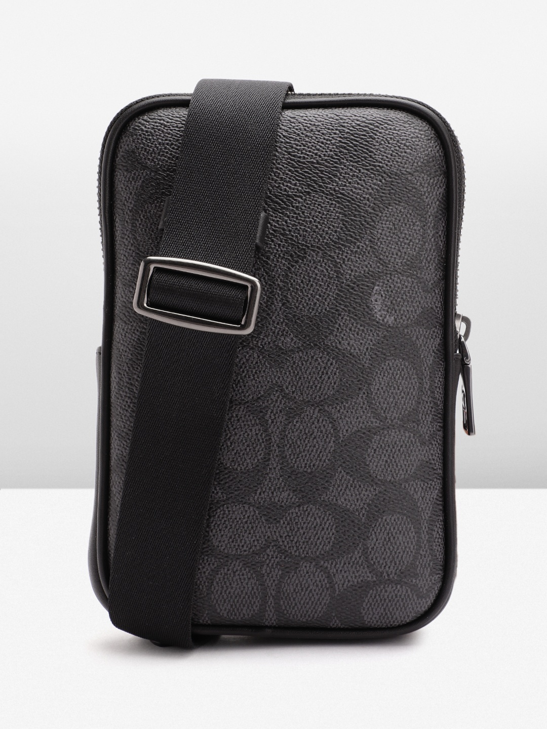 

Coach Brand Logo Textured Structured Sling Bag, Black
