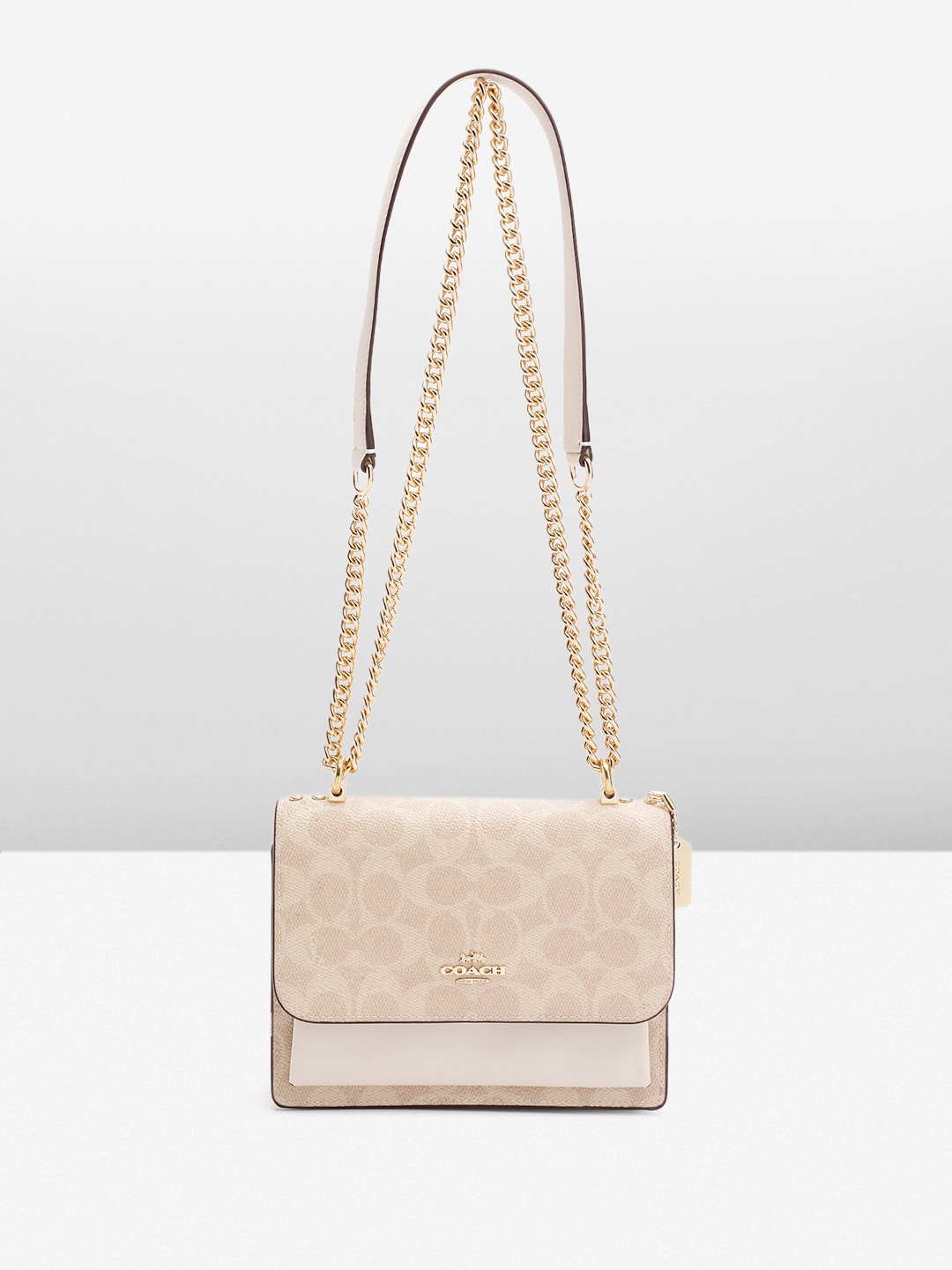 

Coach Brand Logo Textured Structured Shoulder Bag, Beige
