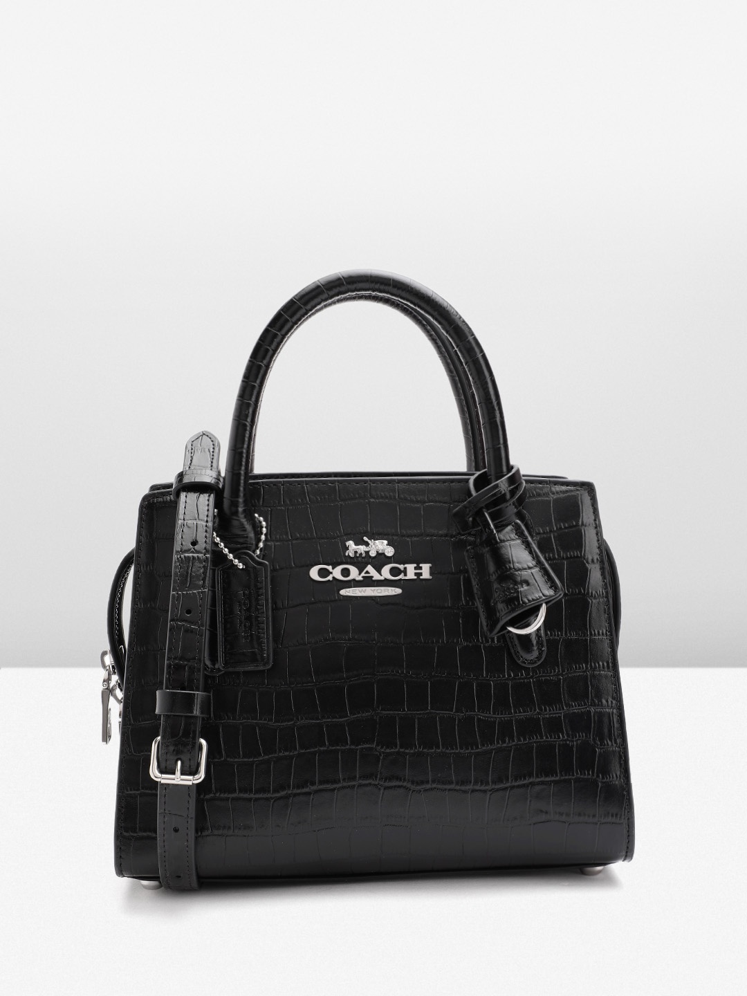 

Coach Croc Textured Leather Structured Handheld Bag, Black